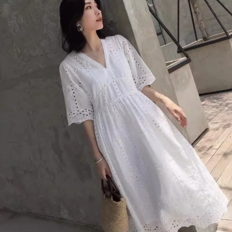 レディース ワンピース プルオーバー ドレス ロングスカート レーススカート ミモレ 半袖 Vネック 襟なし レース ハイウエスト 透け感 薄手 かわいい 大人可愛い きれいめ シンプル カジュアル レディース ワンピース プルオーバー ドレス ロングスカート レーススカート ミモレ 半袖 Vネック 襟なし レース ハイウエスト 透け感 薄手 かわいい 大人可愛い きれいめ シンプル カジュアル