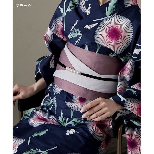 青い花柄浴衣・帯セットパール飾り紐付き！ 青い花柄 浴衣・帯・髪飾り・パール飾り紐セット パールボールツイスト