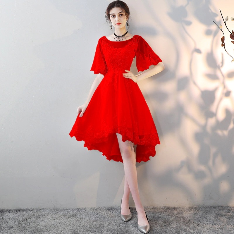 大きいサイズのイブニングドレスの女性は薄くて肉を覆う花嫁介添人ドレス宴会小さな短い小さなニッチな高級ドレス秋