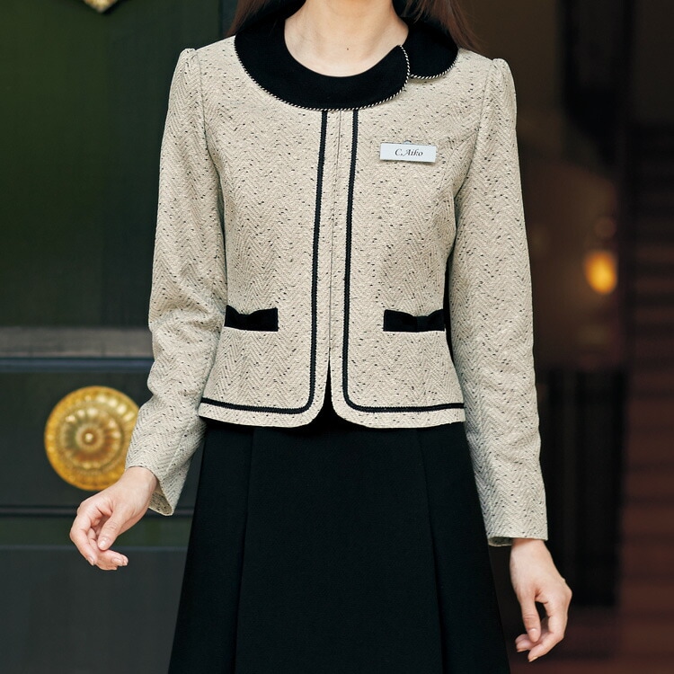 レディース ジャケット ミックスツイード 81680 ノーカラー オフィス