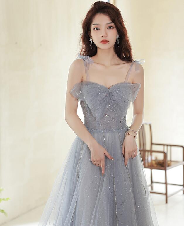 高級感 おしゃれ エレガント レディースドレス ロングドレス チュールスカ グレー キャミソール ロングドレス 編み上げ 宴会 結婚式 成人式 披露宴 着痩せ フランス風 新着 お呼ばれ ブライズメイ