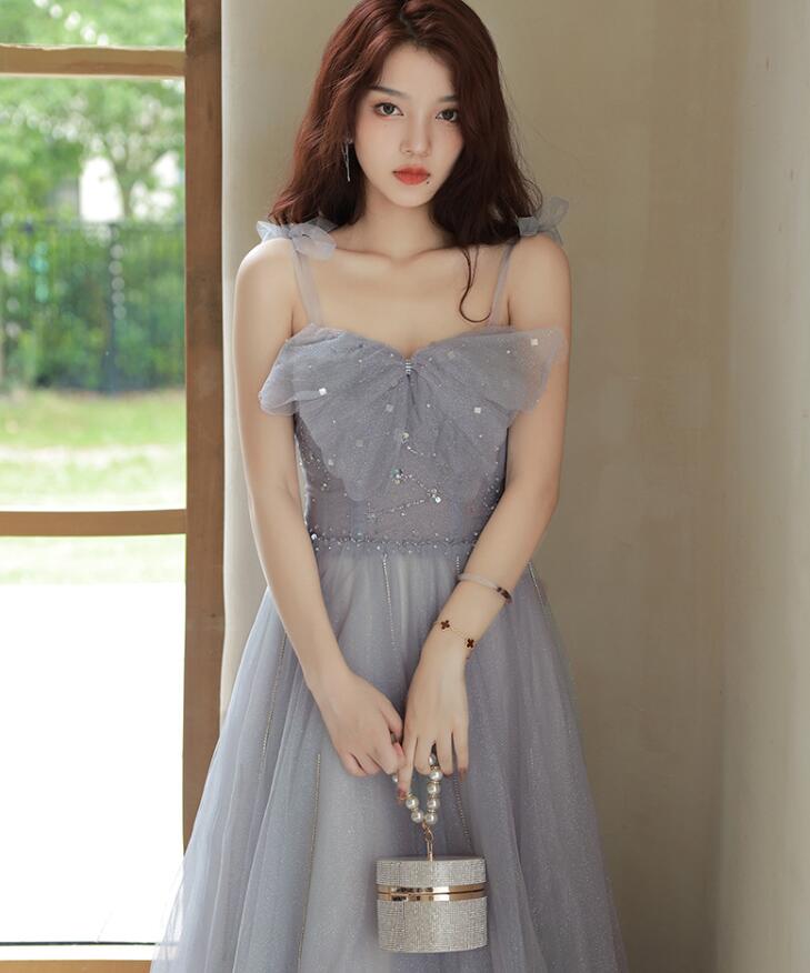 高級感 おしゃれ エレガント レディースドレス ロングドレス チュールスカ グレー キャミソール ロングドレス 編み上げ 宴会 結婚式 成人式 披露宴 着痩せ フランス風 新着 お呼ばれ ブライズメイ