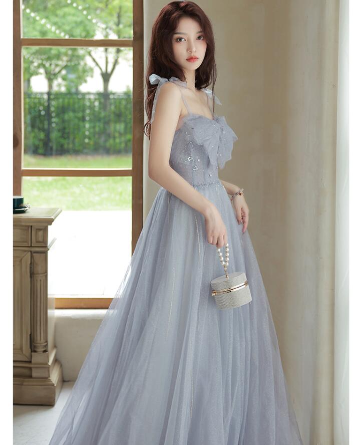 高級感 おしゃれ エレガント レディースドレス ロングドレス チュールスカ グレー キャミソール ロングドレス 編み上げ 宴会 結婚式 成人式 披露宴 着痩せ フランス風 新着 お呼ばれ ブライズメイ