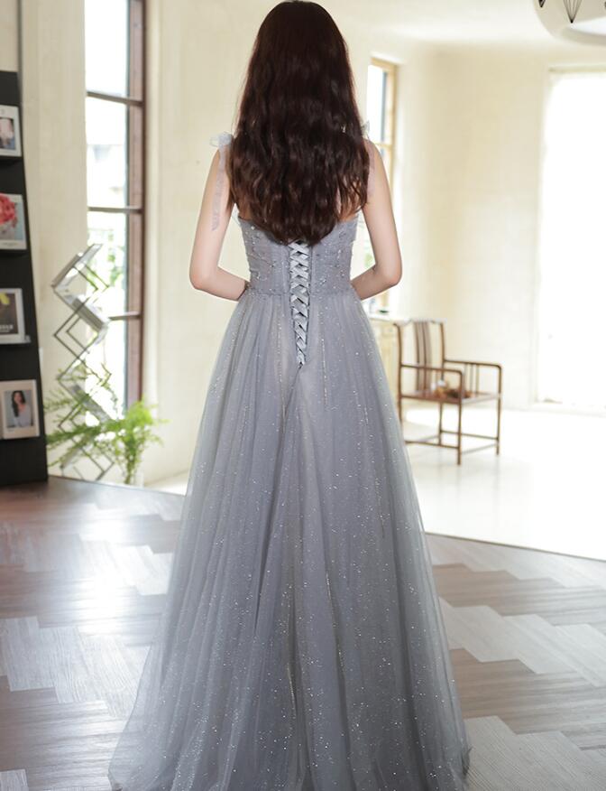 高級感 おしゃれ エレガント レディースドレス ロングドレス チュールスカ グレー キャミソール ロングドレス 編み上げ 宴会 結婚式 成人式 披露宴 着痩せ フランス風 新着 お呼ばれ ブライズメイ