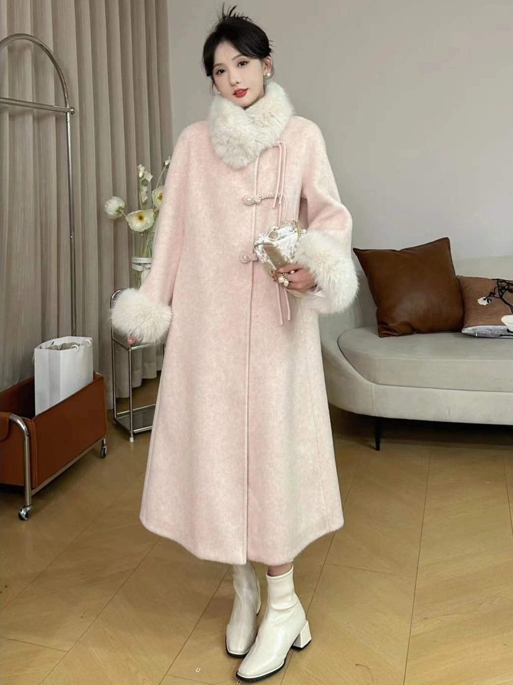 大人っぽチェスターコート 2024冬のピンクコート女性の秋冬のミドル丈のバックルクリップ綿コート冬アウター ロング トレンチコート レディース 韓国 通勤