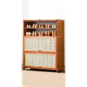 下駄箱 竹製 大容量 靴置き シューズラック 省ス シューズキャビネット おしゃれ 収納棚 扉付き 通気防臭 防塵 クローゼット 靴収納キャビネット 玄関 収