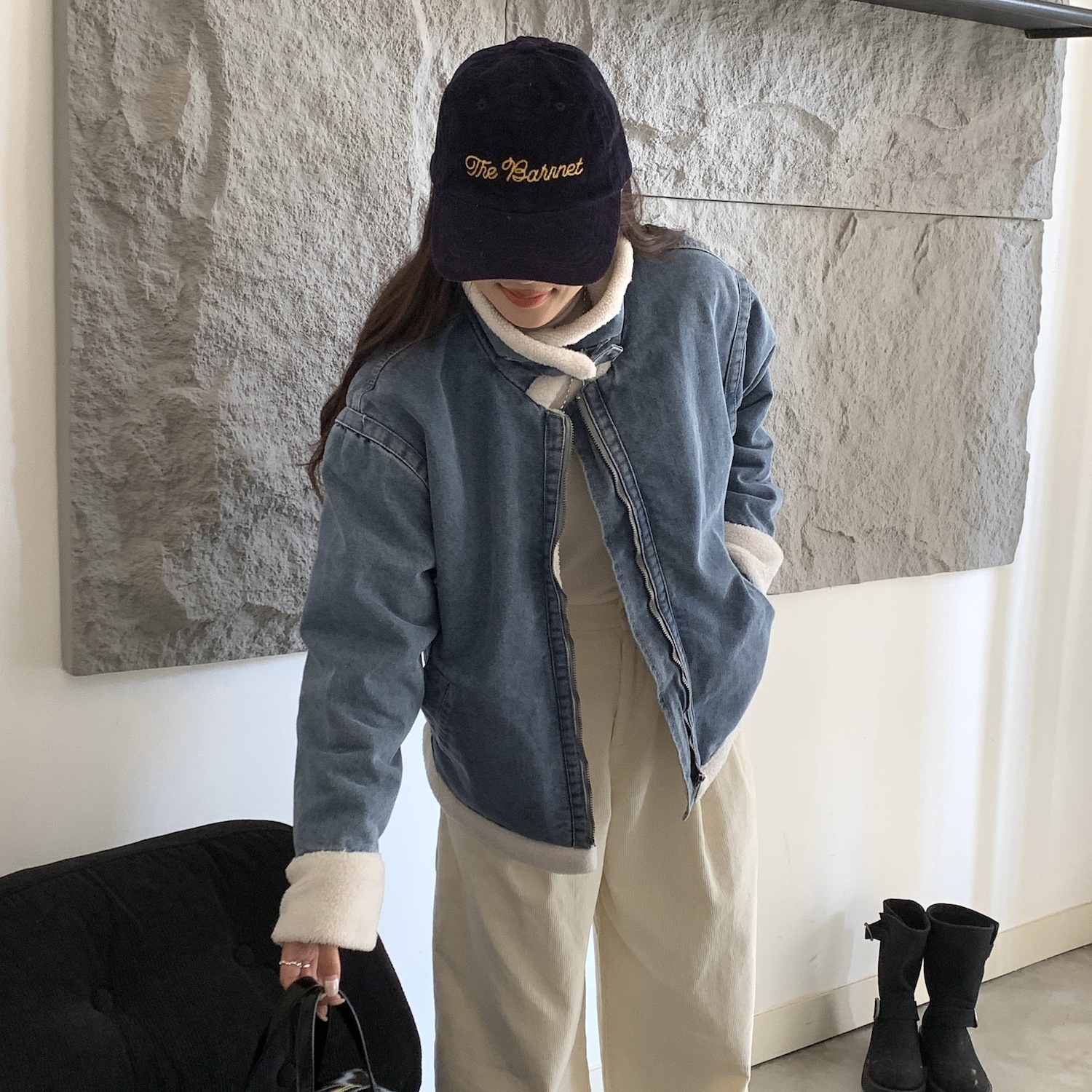 冬の韓国版は子羊の複合洗水カウボーイ綿服のコートを厚くした