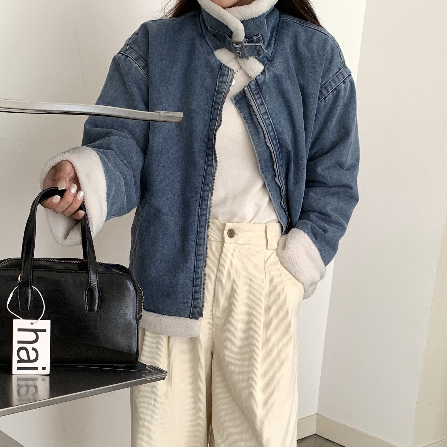 冬の韓国版は子羊の複合洗水カウボーイ綿服のコートを厚くした