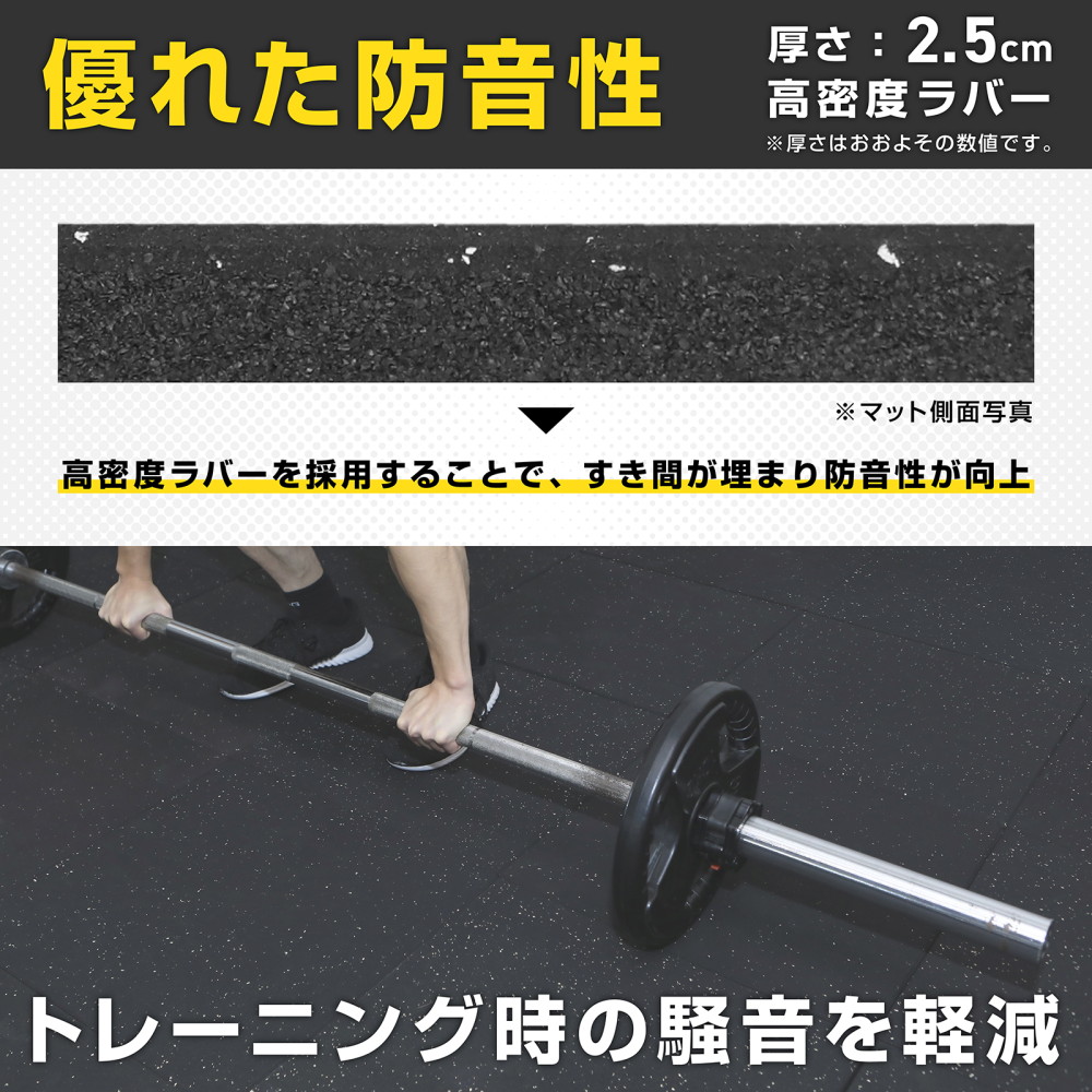 ジム用 マット トレーニング用 ジョイントマット 厚さ25mm 50cm 硬度60度以上 4枚セット 簡単施工 ジム用 マット トレーニング用 ジョイントマット 厚さ25mm 50cm 硬度60度以上 4枚セット 簡単施工