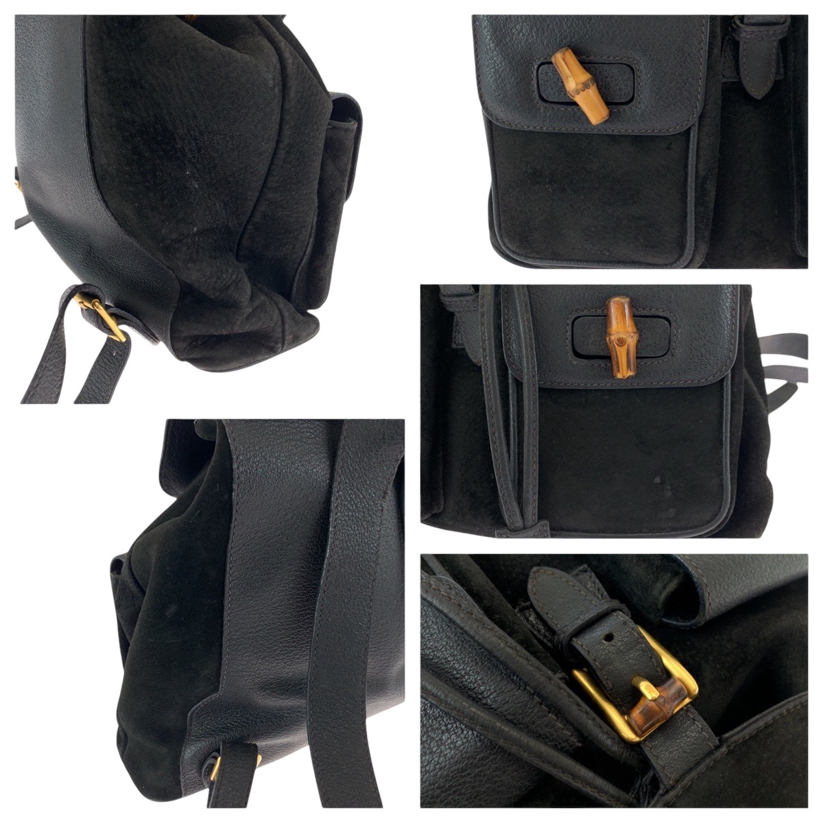 バンブー ブラック 黒 ブラウン ゴールド金具 スウェード/レザー 003 2058 0016 リュックサック バックパック レディース 502043