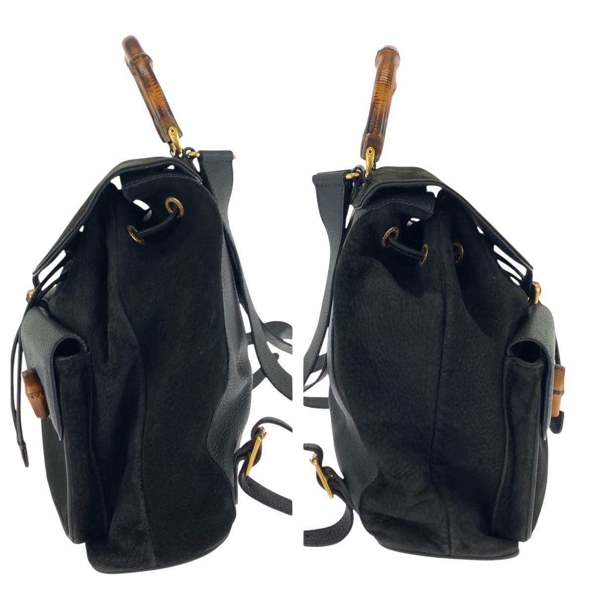 バンブー ブラック 黒 ブラウン ゴールド金具 スウェード/レザー 003 2058 0016 リュックサック バックパック レディース 502043