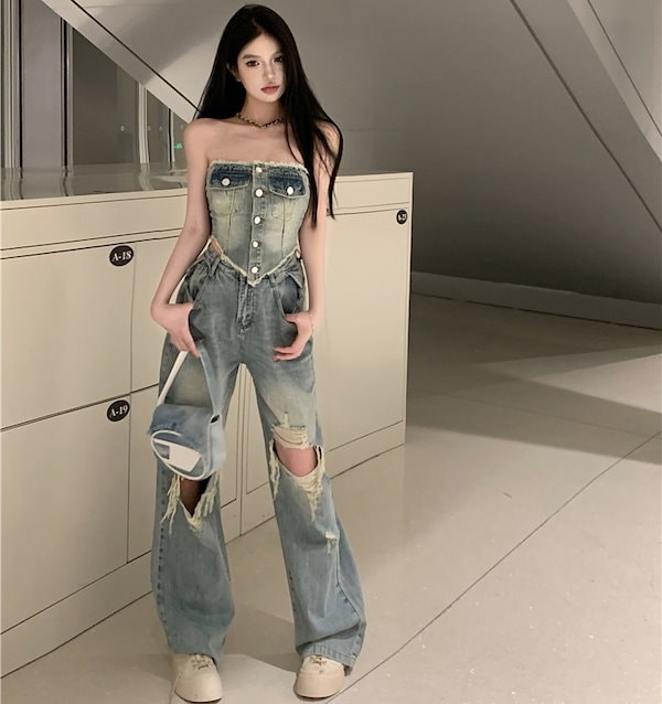 Melt the lady デニムセットアップ タグ付き◾️melt the lady denim チェック ワイド デニム S