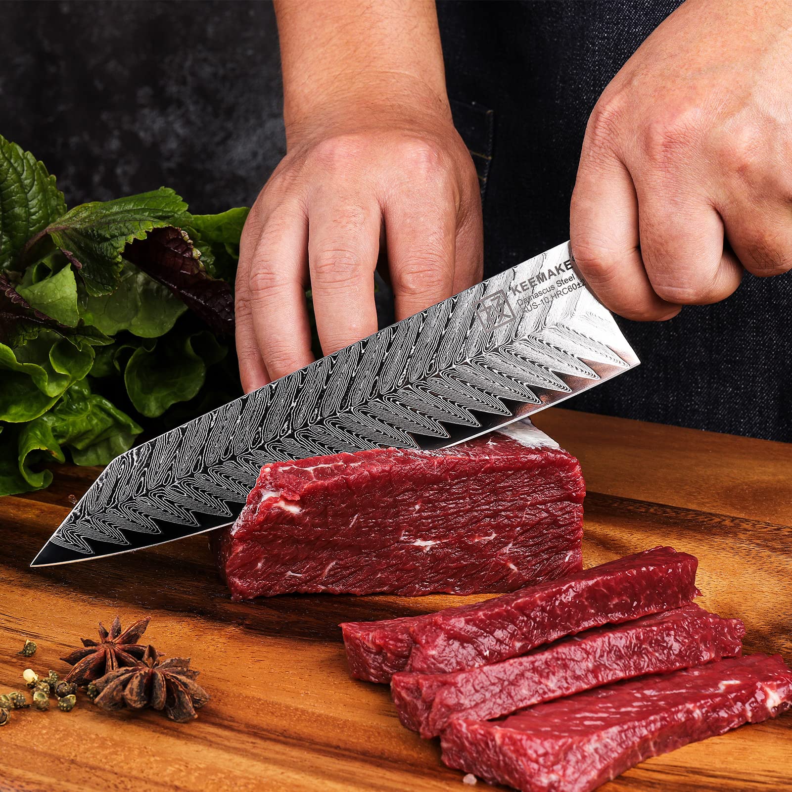 包丁 牛刀 ダマスカス包丁 210mm ステンレス 両刃 食洗機対応 万能包丁 野菜 肉 魚 プレゼント 家庭用 人気ランキング 調理用品 キッチンツール ケーキナイフ (牛刀（赤）210mm)