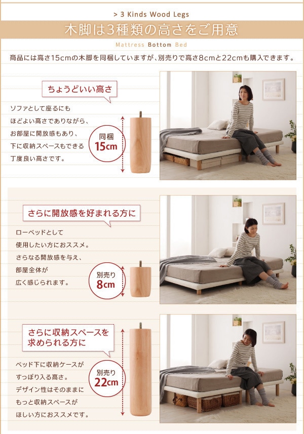 搬入/組立/簡単！選べる7つの寝心地！すのこ構造 脚付きマットレス ボトムベッド [プレミアム 2層ポケットコイルマットレス付き] キング [マットレス色]ホワイト