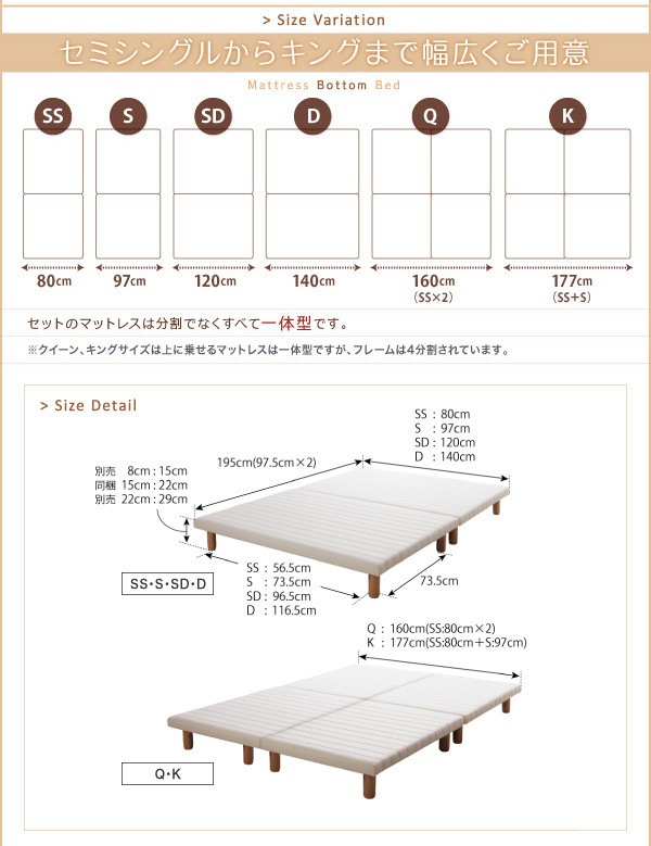 搬入/組立/簡単！選べる7つの寝心地！すのこ構造 脚付きマットレス ボトムベッド [プレミアム 2層ポケットコイルマットレス付き] キング [マットレス色]ホワイト