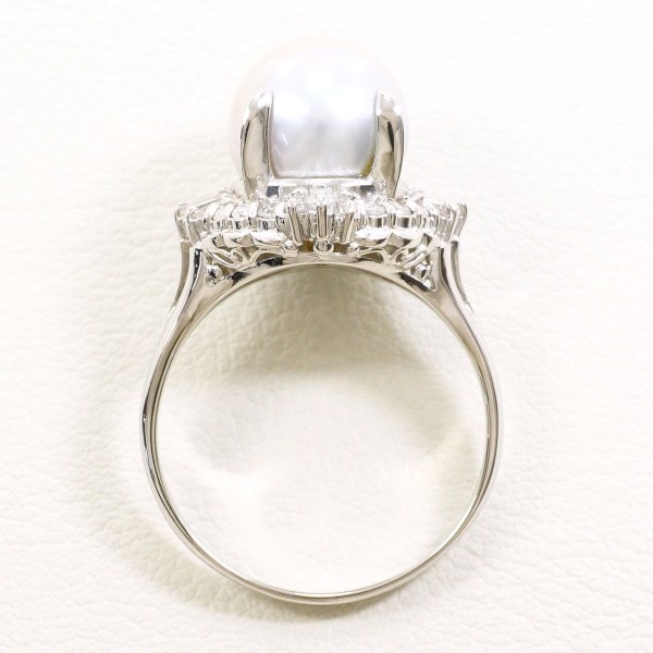 PT900 プラチナ リング 指輪 15号 パール(真珠) 約10mm ダイヤ ジュエリー 中古