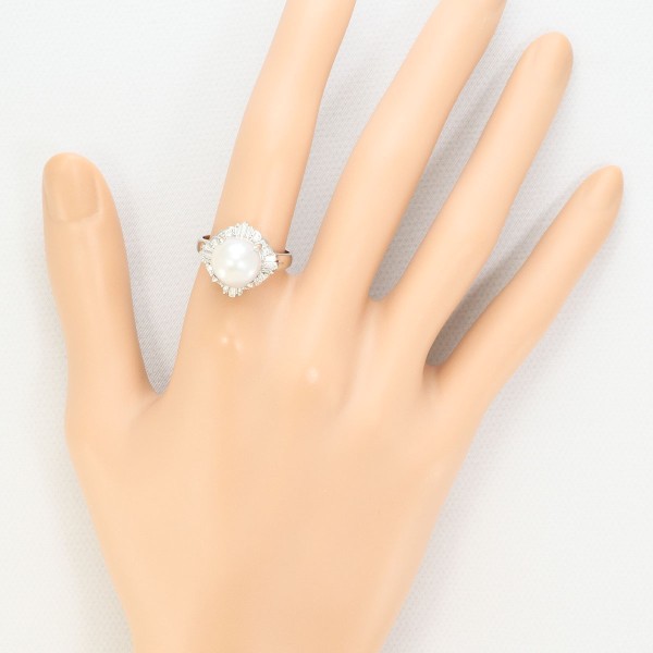 PT900 プラチナ リング 指輪 15号 パール(真珠) 約10mm ダイヤ ジュエリー 中古