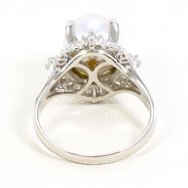 PT900 プラチナ リング 指輪 15号 パール(真珠) 約10mm ダイヤ ジュエリー 中古