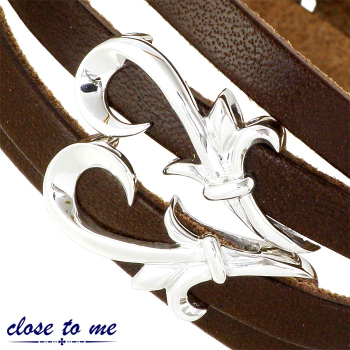 クロストゥーミー close to me 二重 レザー シルバー ブレスレット アラベスク 唐草 レザ