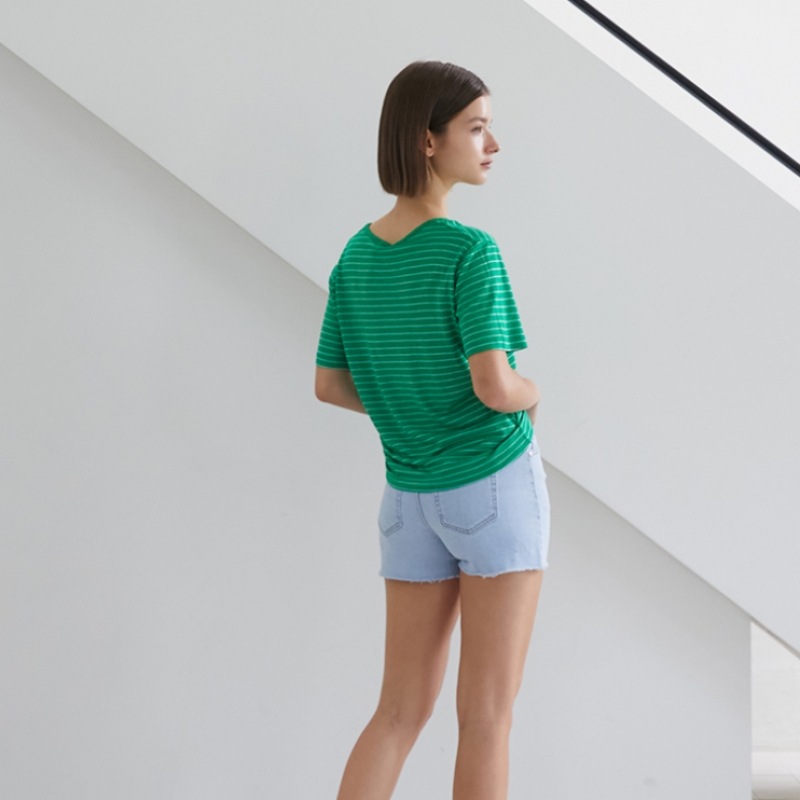 [エゴイスト] ストライプクールリネンUネックTシャツEN2JT606