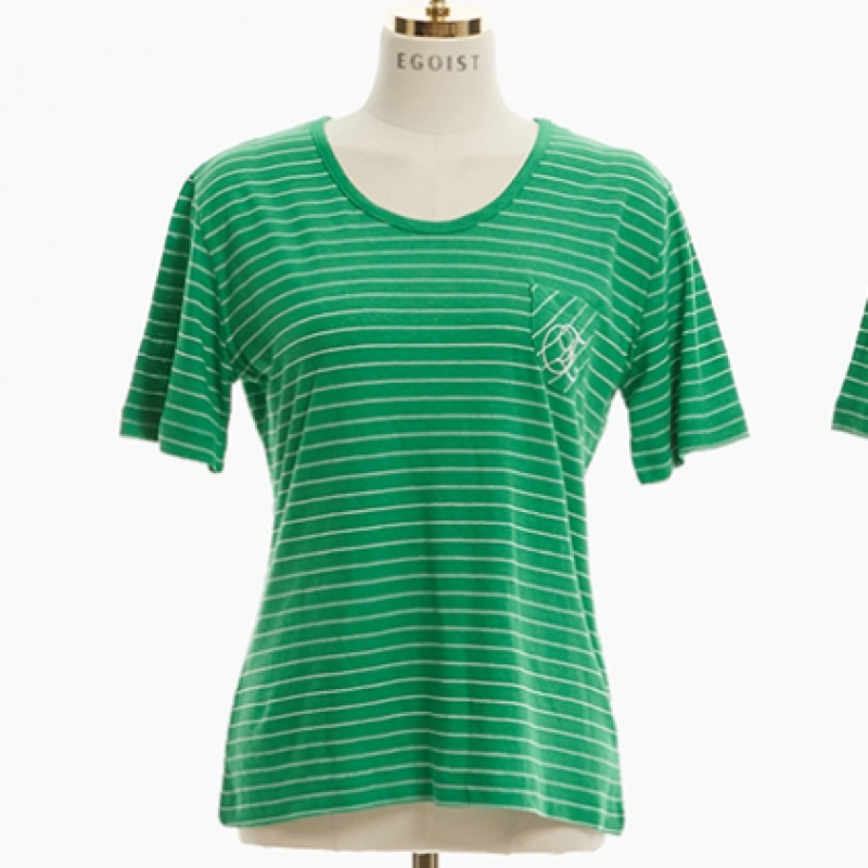 [エゴイスト] ストライプクールリネンUネックTシャツEN2JT606