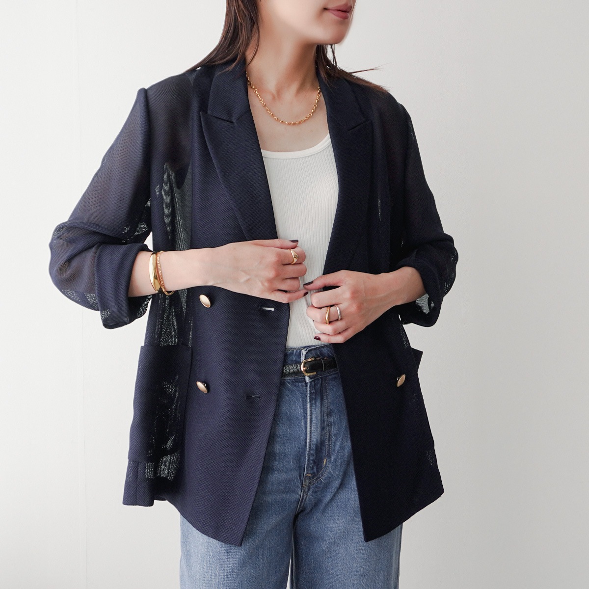 Dignite Collier ディニテコリエ ジャケット 80254200 レディース メッシュ ダブル テーラード 金ボタン カラー4色 【mega】