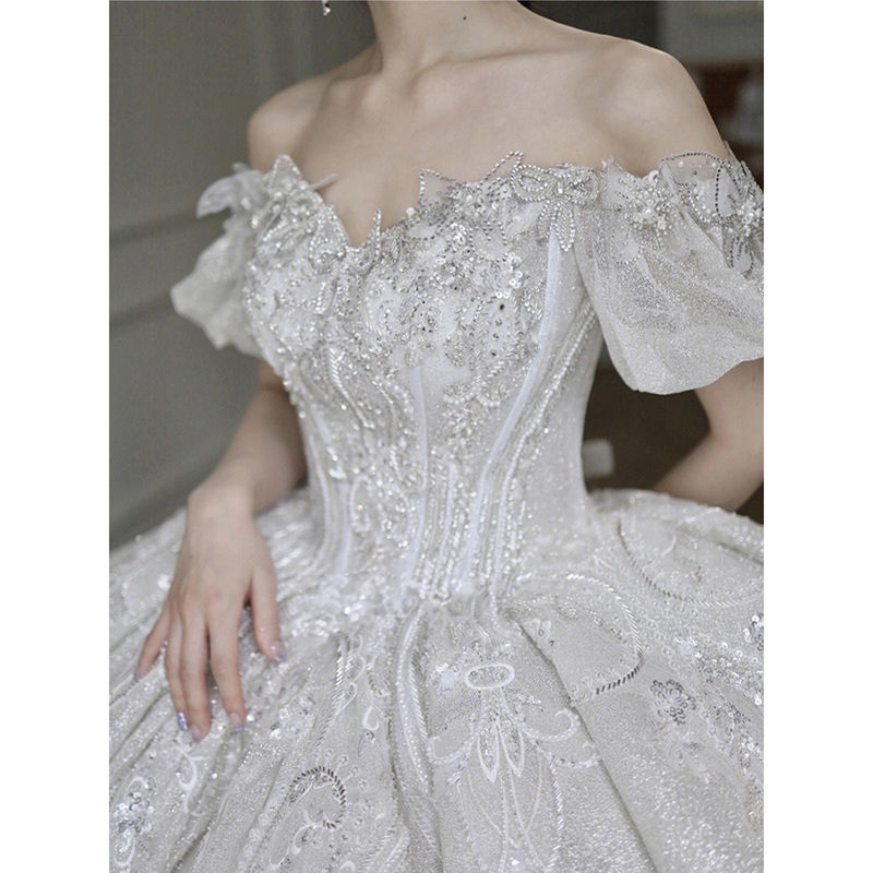 ワンショルダーウェディングドレス花嫁2025本糸小重工業先進大型尾冬