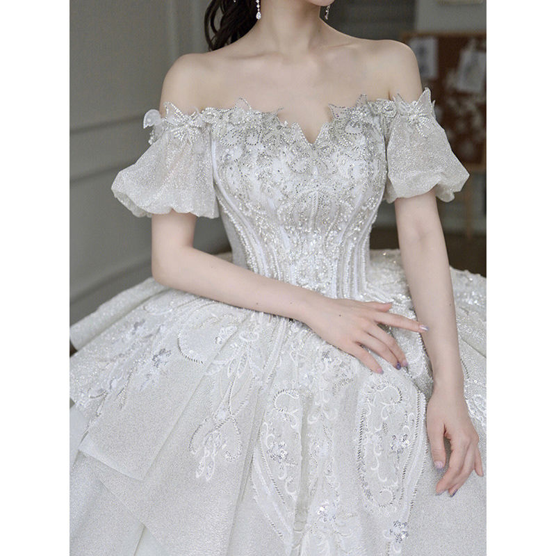 ワンショルダーウェディングドレス花嫁2025本糸小重工業先進大型尾冬