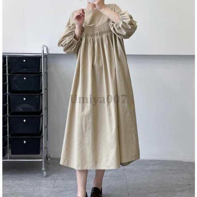 ロングワンピース ワンピース レディース ゆったり 春ワンピ 九分袖 Aライン シャツワンピース 綿 大きいサイズ 体型カバー 大人 可愛い コットン 春夏