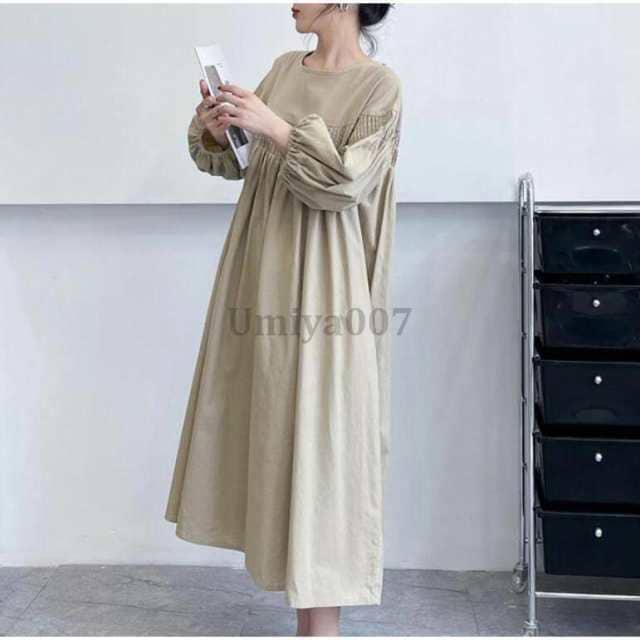 ロングワンピース ワンピース レディース ゆったり 春ワンピ 九分袖 Aライン シャツワンピース 綿 大きいサイズ 体型カバー 大人 可愛い コットン 春夏