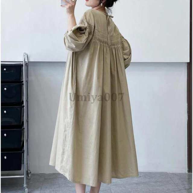 ロングワンピース ワンピース レディース ゆったり 春ワンピ 九分袖 Aライン シャツワンピース 綿 大きいサイズ 体型カバー 大人 可愛い コットン 春夏