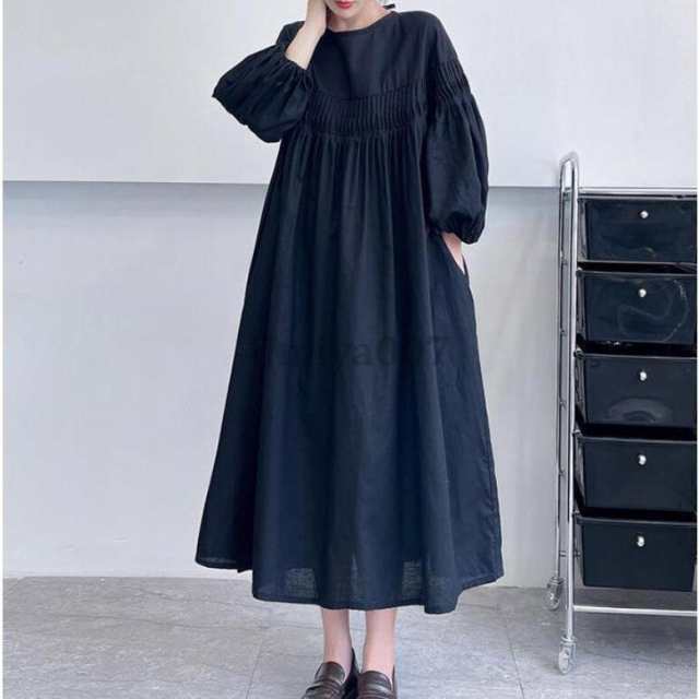 ロングワンピース ワンピース レディース ゆったり 春ワンピ 九分袖 Aライン シャツワンピース 綿 大きいサイズ 体型カバー 大人 可愛い コットン 春夏