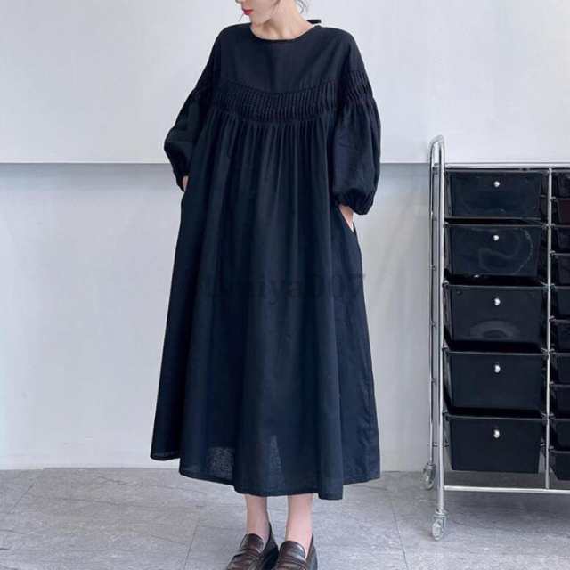 ロングワンピース ワンピース レディース ゆったり 春ワンピ 九分袖 Aライン シャツワンピース 綿 大きいサイズ 体型カバー 大人 可愛い コットン 春夏