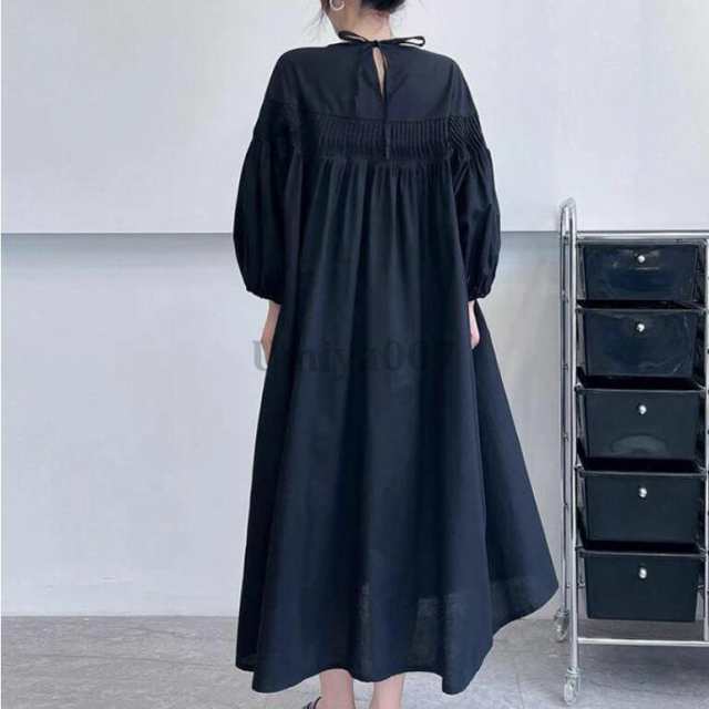 ロングワンピース ワンピース レディース ゆったり 春ワンピ 九分袖 Aライン シャツワンピース 綿 大きいサイズ 体型カバー 大人 可愛い コットン 春夏