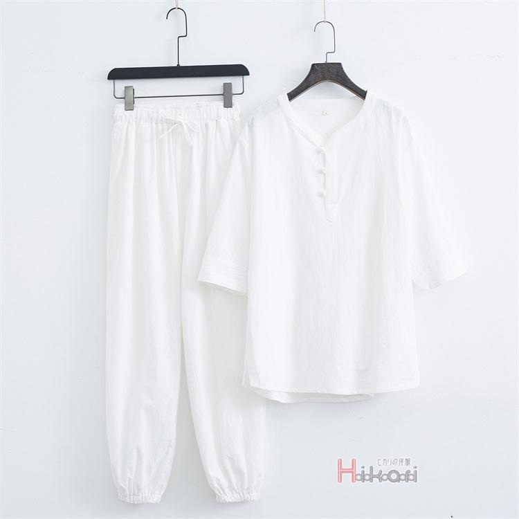 上下セット メンズ 7分袖 春夏 シャツパジャマ セットアップ ヘンリーネック リネンTシャツ ロングパンツ チャイナ服 父の日 上下セット メンズ 7分袖 春夏 シャツパジャマ セットアップ ヘンリーネック リネンTシャツ ロングパンツ チャイナ服 父の日