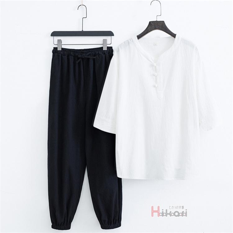 上下セット メンズ 7分袖 春夏 シャツパジャマ セットアップ ヘンリーネック リネンTシャツ ロングパンツ チャイナ服 父の日 上下セット メンズ 7分袖 春夏 シャツパジャマ セットアップ ヘンリーネック リネンTシャツ ロングパンツ チャイナ服 父の日