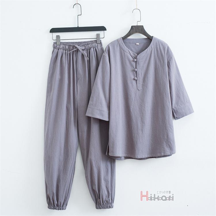 上下セット メンズ 7分袖 春夏 シャツパジャマ セットアップ ヘンリーネック リネンTシャツ ロングパンツ チャイナ服 父の日 上下セット メンズ 7分袖 春夏 シャツパジャマ セットアップ ヘンリーネック リネンTシャツ ロングパンツ チャイナ服 父の日