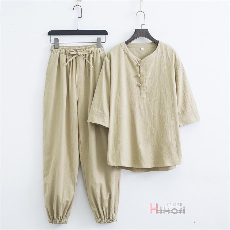 上下セット メンズ 7分袖 春夏 シャツパジャマ セットアップ ヘンリーネック リネンTシャツ ロングパンツ チャイナ服 父の日 上下セット メンズ 7分袖 春夏 シャツパジャマ セットアップ ヘンリーネック リネンTシャツ ロングパンツ チャイナ服 父の日