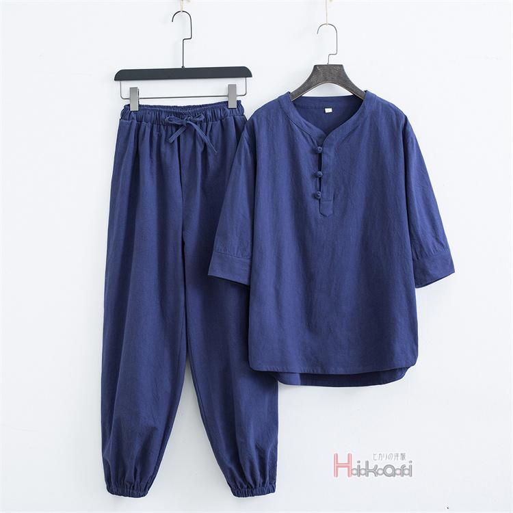 上下セット メンズ 7分袖 春夏 シャツパジャマ セットアップ ヘンリーネック リネンTシャツ ロングパンツ チャイナ服 父の日 上下セット メンズ 7分袖 春夏 シャツパジャマ セットアップ ヘンリーネック リネンTシャツ ロングパンツ チャイナ服 父の日