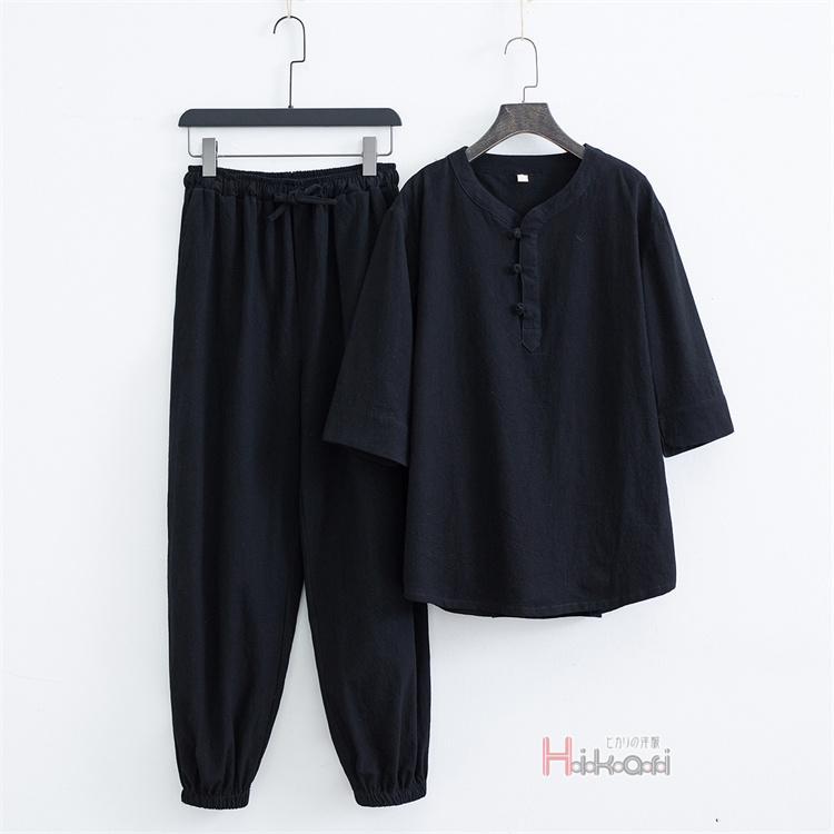 上下セット メンズ 7分袖 春夏 シャツパジャマ セットアップ ヘンリーネック リネンTシャツ ロングパンツ チャイナ服 父の日 上下セット メンズ 7分袖 春夏 シャツパジャマ セットアップ ヘンリーネック リネンTシャツ ロングパンツ チャイナ服 父の日