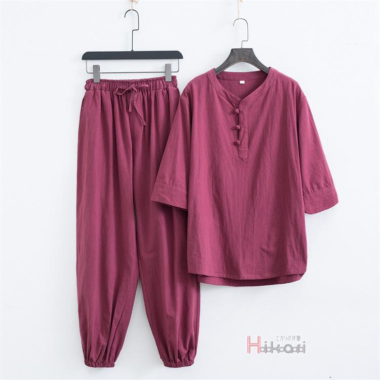 上下セット メンズ 7分袖 春夏 シャツパジャマ セットアップ ヘンリーネック リネンTシャツ ロングパンツ チャイナ服 父の日 上下セット メンズ 7分袖 春夏 シャツパジャマ セットアップ ヘンリーネック リネンTシャツ ロングパンツ チャイナ服 父の日
