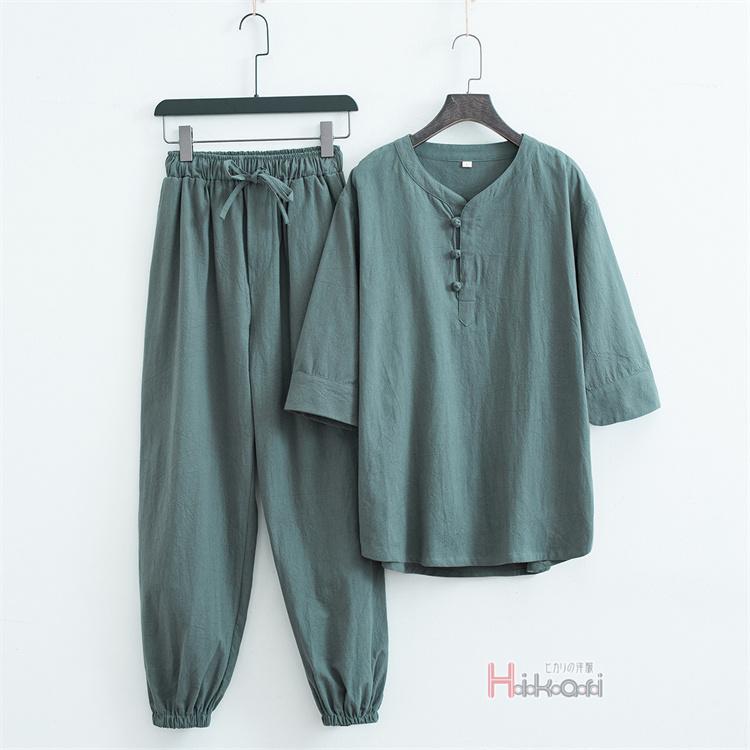 上下セット メンズ 7分袖 春夏 シャツパジャマ セットアップ ヘンリーネック リネンTシャツ ロングパンツ チャイナ服 父の日 上下セット メンズ 7分袖 春夏 シャツパジャマ セットアップ ヘンリーネック リネンTシャツ ロングパンツ チャイナ服 父の日