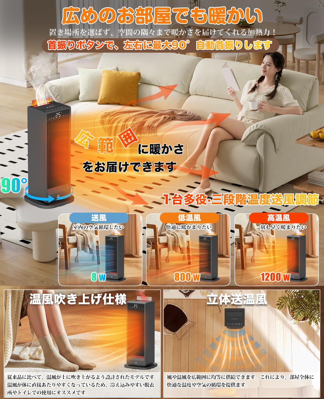 【人感センサーで節電対策・2.4m/min大風量】TENKOO