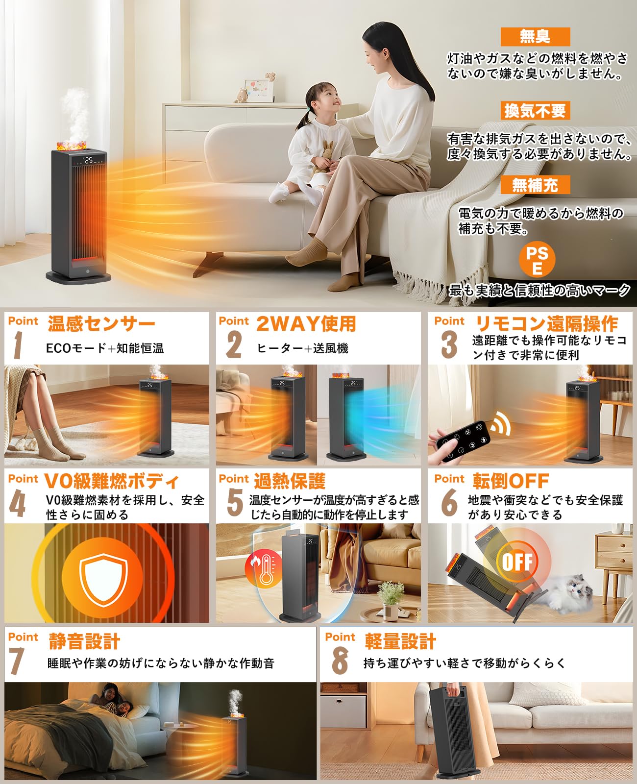 【人感センサーで節電対策・2.4m/min大風量】TENKOO