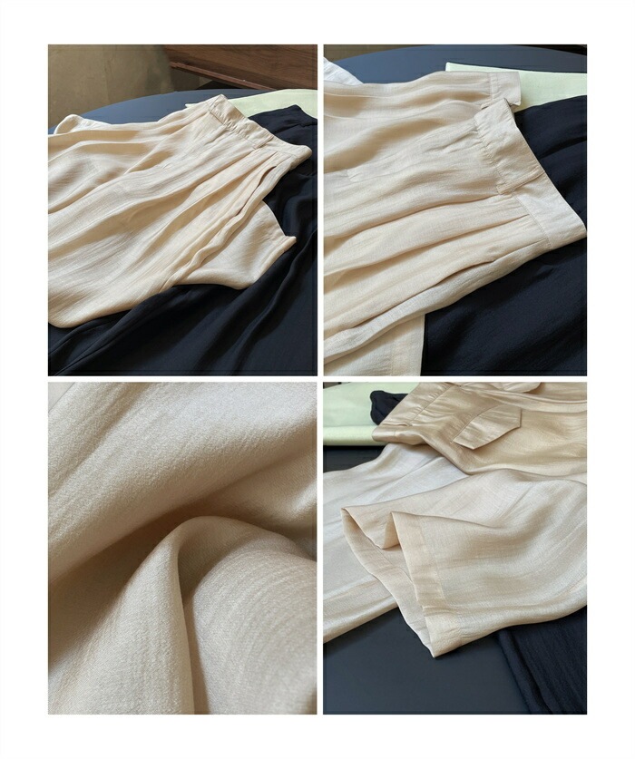 ワイドパンツ レディース きれいめ 夏 冷感 涼しい ひんやり ロング ロングパンツ ワイド タックパンツ テンセル 透け感 透け タック ハイウエスト ボトムス ボトム ガウチョ フレアパンツ ズボ