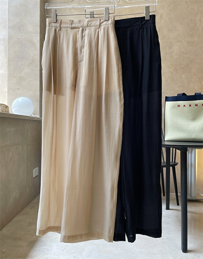 ワイドパンツ レディース きれいめ 夏 冷感 涼しい ひんやり ロング ロングパンツ ワイド タックパンツ テンセル 透け感 透け タック ハイウエスト ボトムス ボトム ガウチョ フレアパンツ ズボ