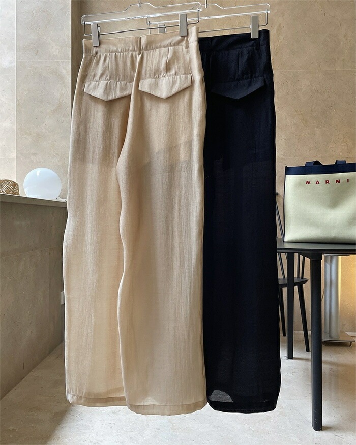 ワイドパンツ レディース きれいめ 夏 冷感 涼しい ひんやり ロング ロングパンツ ワイド タックパンツ テンセル 透け感 透け タック ハイウエスト ボトムス ボトム ガウチョ フレアパンツ ズボ