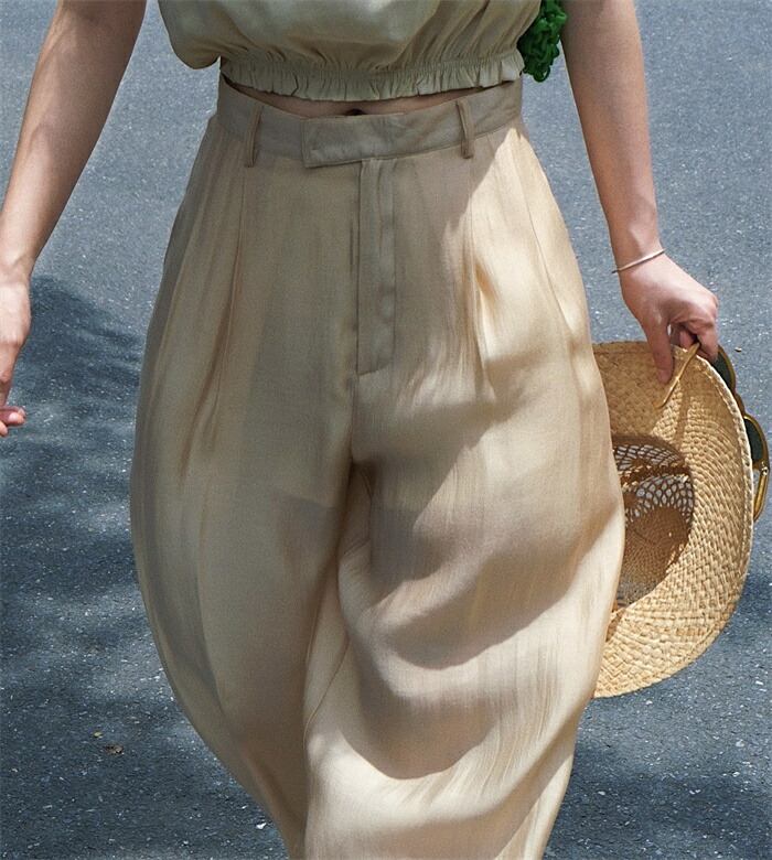 ワイドパンツ レディース きれいめ 夏 冷感 涼しい ひんやり ロング ロングパンツ ワイド タックパンツ テンセル 透け感 透け タック ハイウエスト ボトムス ボトム ガウチョ フレアパンツ ズボ