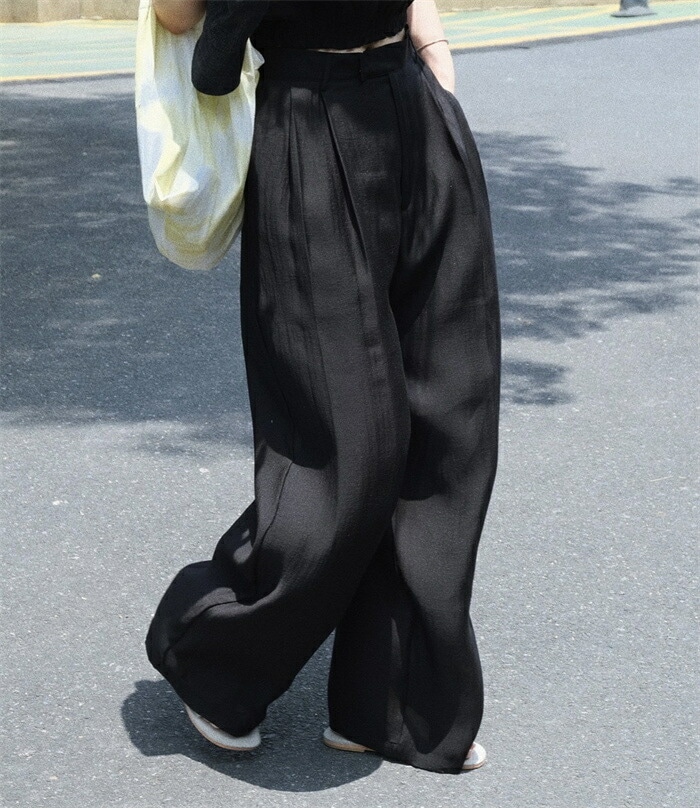 ワイドパンツ レディース きれいめ 夏 冷感 涼しい ひんやり ロング ロングパンツ ワイド タックパンツ テンセル 透け感 透け タック ハイウエスト ボトムス ボトム ガウチョ フレアパンツ ズボ