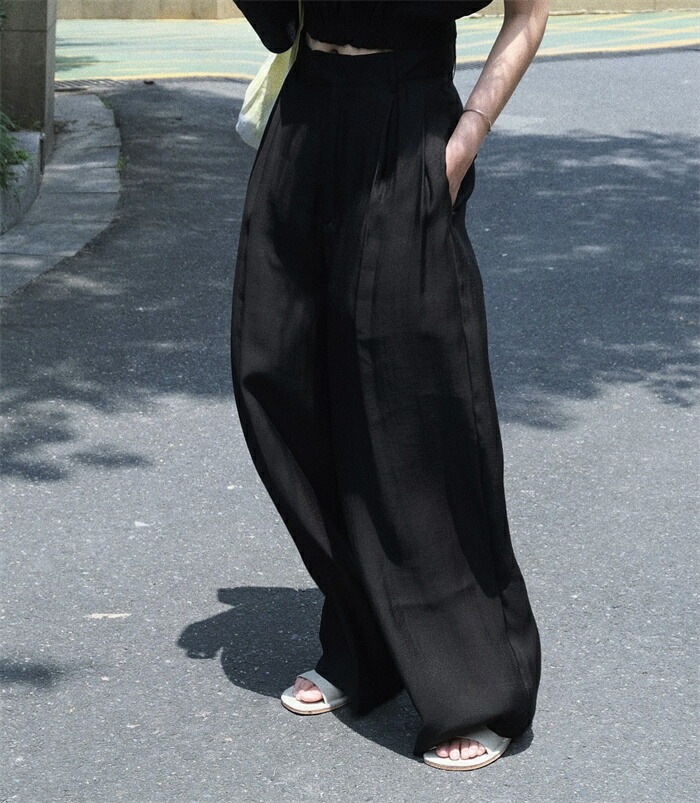ワイドパンツ レディース きれいめ 夏 冷感 涼しい ひんやり ロング ロングパンツ ワイド タックパンツ テンセル 透け感 透け タック ハイウエスト ボトムス ボトム ガウチョ フレアパンツ ズボ